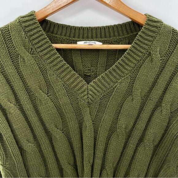 Madewell Cable-Knit V-Neck Crop Chunky Sweater in Loren Green Size Small 2023 - Picture 4 of 13